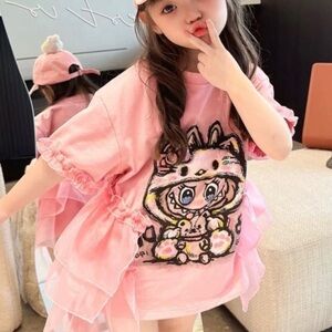 Pink Girls' Graphic Ruffle T-Shirt Dress